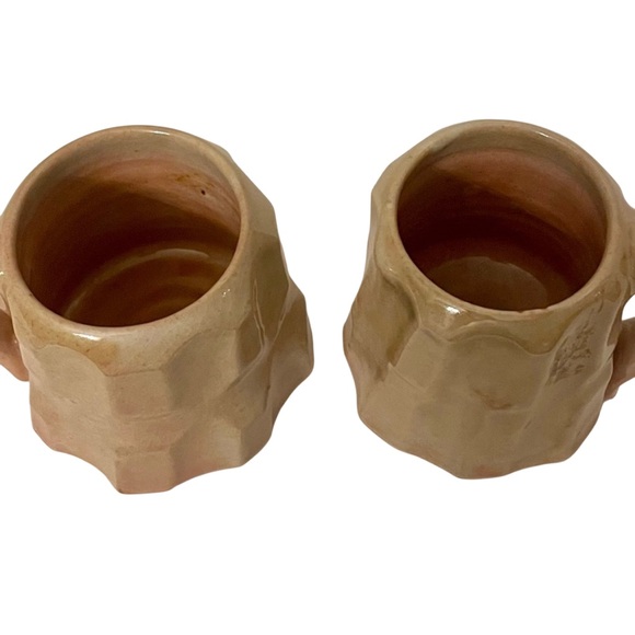 Studio Pottery Signed Coffee Mugs Glossy Glaze Light Brown Textured MCM - Picture 2 of 11